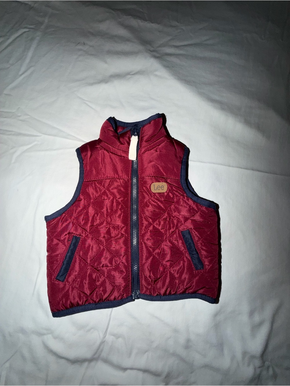 Lee Kids Wine Red Quilted Vest with Navy Trim